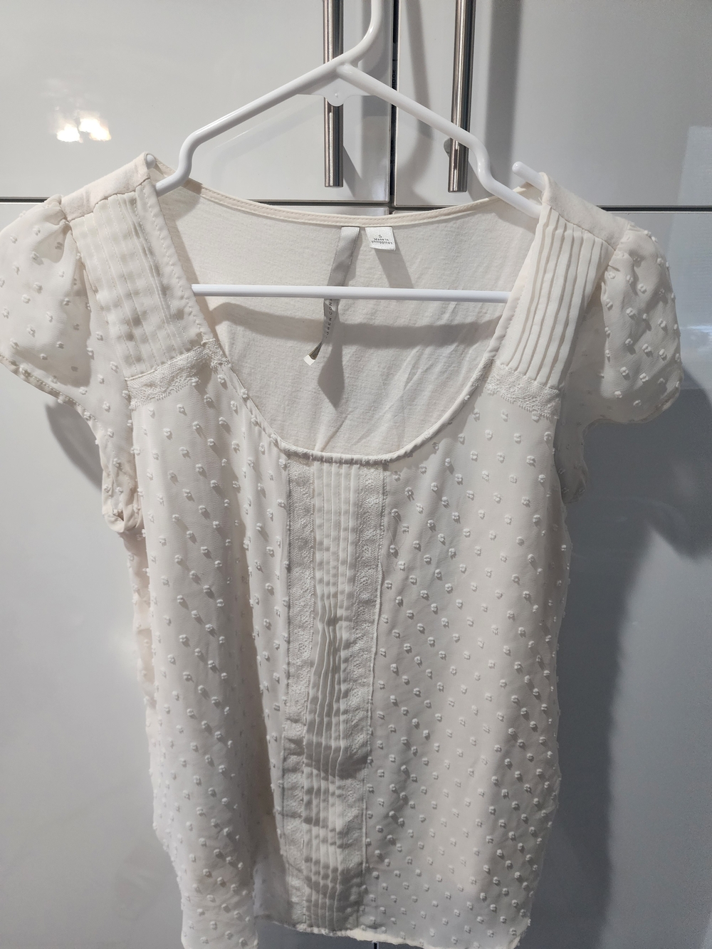 LC Lauren Conrad Cream Swiss Dot Puff Sleeve Blouse